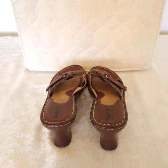 Womens Born Leather Slip On Wedge Sandals 9 M Caramel Brown Open Toe - Picture 9 of 12